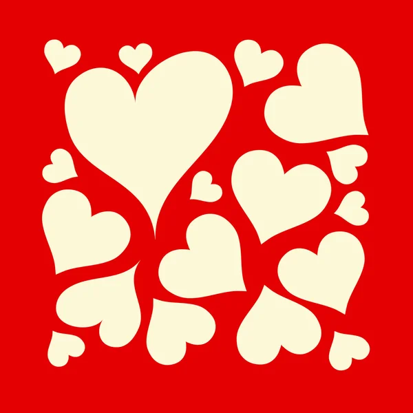 Belo fundo vermelho e cremoso com design de corações de amor — Vetor de Stock