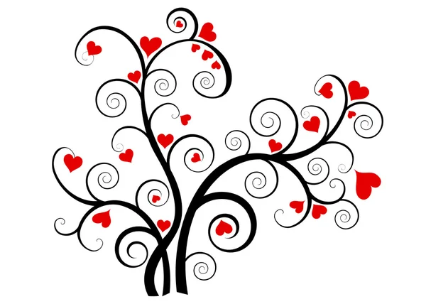 Valentine love tree with red hearts — Stock Vector