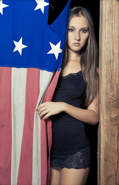 Sexy young girl with american flag — Stock Photo, Image