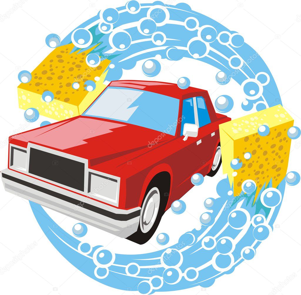 Car Wash Bucket and Sponge Illustration - A vector cartoon illustration of  a Car Wash Bucket and a Sponge. Stock Vector