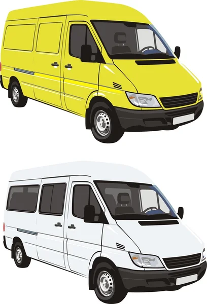 Minibús y coche delyvery — Vector de stock