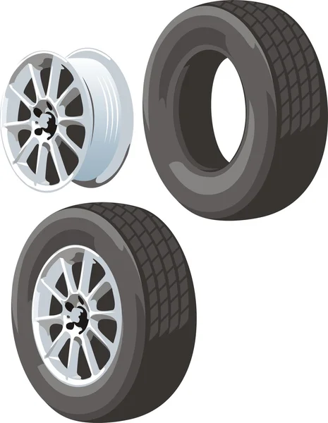 Disco de rueda y neumático — Vector de stock