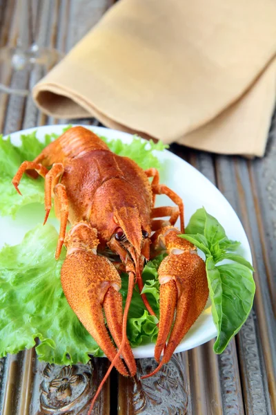 stock image Whole cooked lobster with salad garnish on a plate