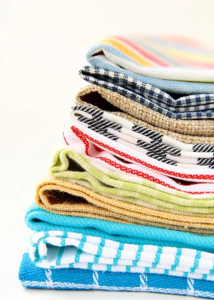 Pile of linen kitchen towels — Stock Photo, Image