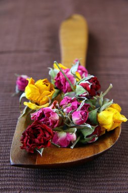 Dried rose hipson a wooden table clipart