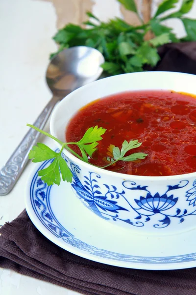 Traditionele Russische Oekraïense Borsjt soep — Stockfoto