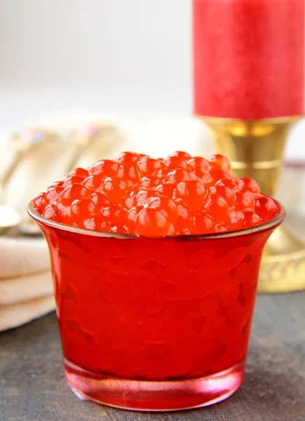 Fresh red caviar with spoon — Stock Photo, Image