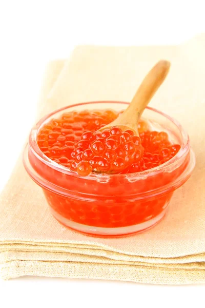 Färsk röd kaviar med sked — Stockfoto