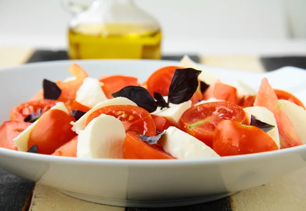 Traditional Italian Caprese Salad mozzarella with tomatoes and basil — Stock Photo, Image