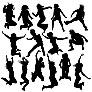 Jumping and flying silhouettes 2 clipart