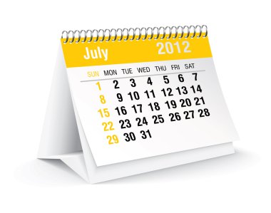 July 2012 desk calendar clipart