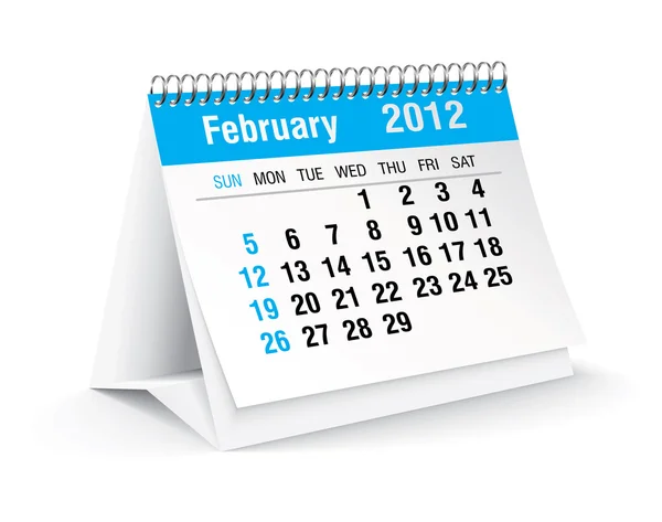 Şubat 2012 masa takvimi — Stok Vektör