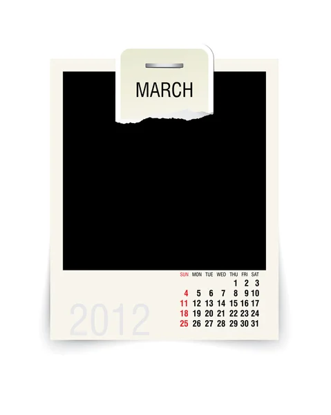 2012 maart kalender met lege fotolijstjes — Stockvector