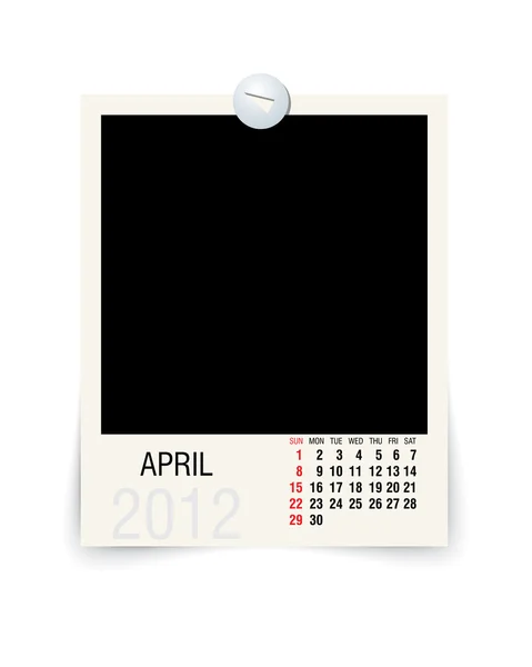 2012 April-Kalender mit leerem Fotorahmen — Stockvektor
