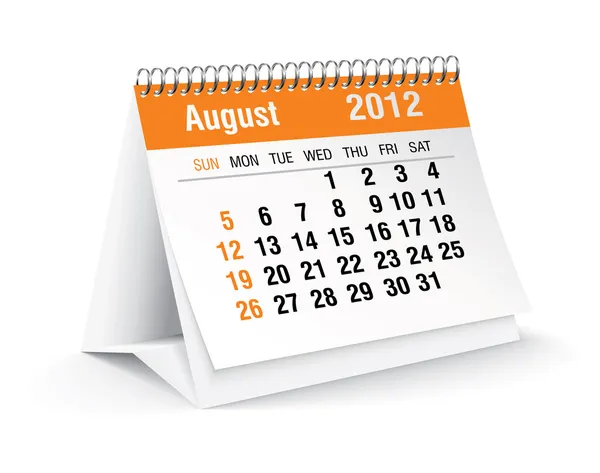 Ağustos 2012 masa takvimi — Stok Vektör