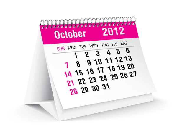 Calendrier de bureau octobre 2012 — Image vectorielle