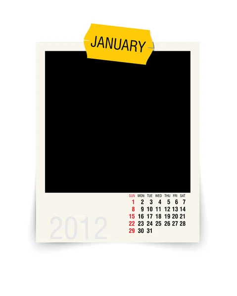 2012 Januar-Kalender mit leerem Fotorahmen — Stockvektor