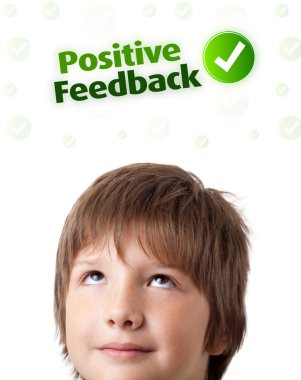 Young head looking at positive negative signs clipart