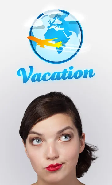 Meisje kijkend naar vakantie type teken — Stockfoto