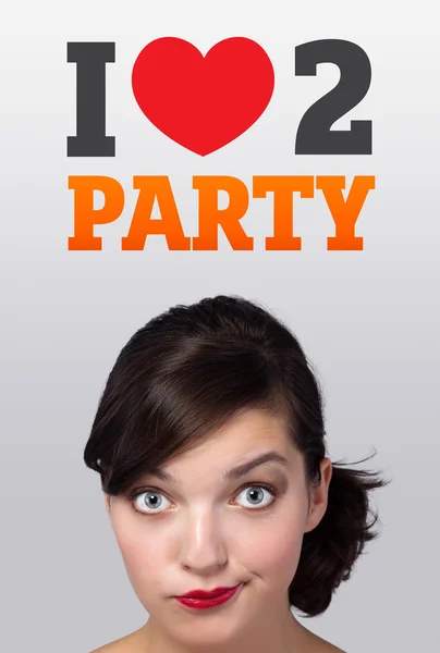 Young girl looking at party signs — Stock Photo, Image