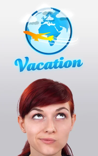 Meisje kijkend naar vakantie type teken — Stockfoto