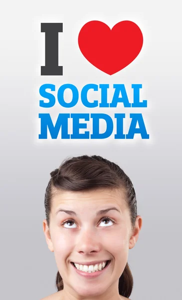 Ragazza guardando il tipo sociale di icone e segni — Foto Stock