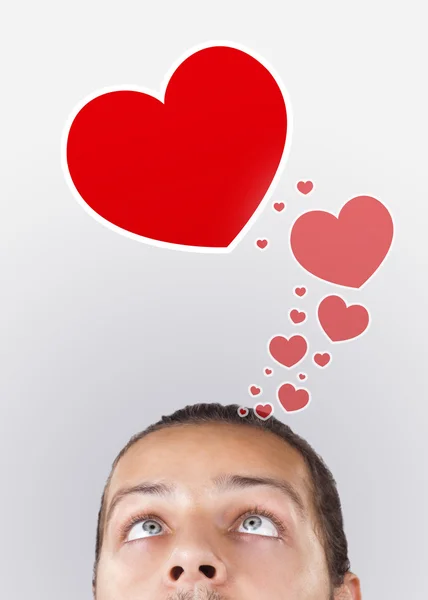 Jonge hoofd op zoek naar liefde soort-pictogrammen — Stockfoto