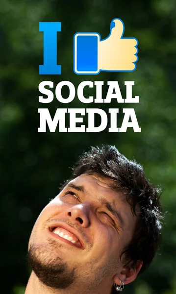 Giovane testa guardando il tipo sociale di icone e segni — Foto Stock