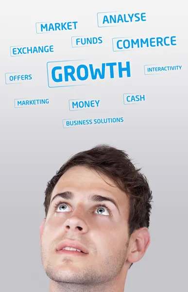 ビジネスのアイコンと画像を見て若い人頭 — Stockfoto