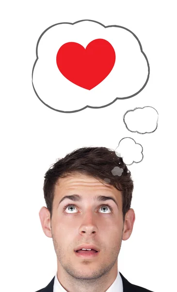 Young head looking at love type of icons — Stock Photo, Image