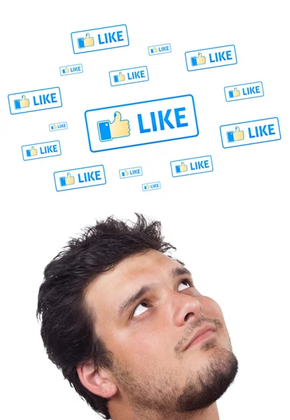 Cabeza joven mirando el tipo social de iconos y signos —  Fotos de Stock