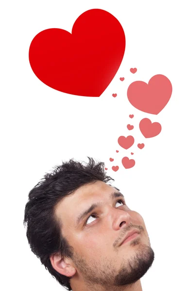 Young head looking at love type of icons — Stock Photo, Image