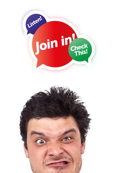 Young head looking at internet type of icons — Stock Photo, Image