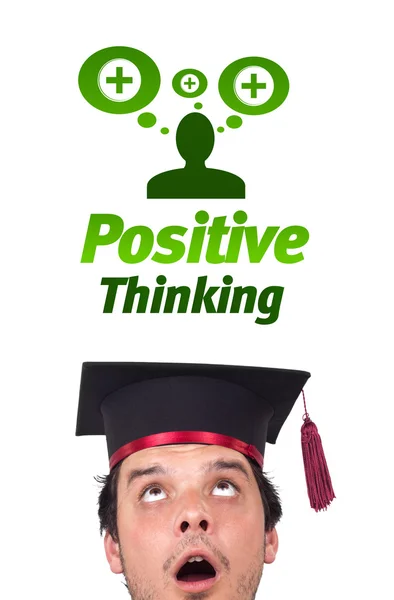 Jonge hoofd kijken naar positieve negatieve signalen — Stockfoto