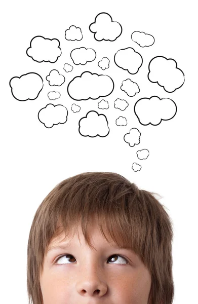 Young head thinking with clouds — Stock Photo, Image