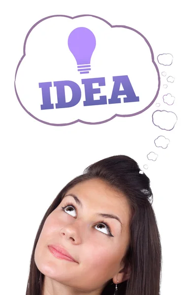 Young girl looking at idea type of sign — Stock Photo, Image