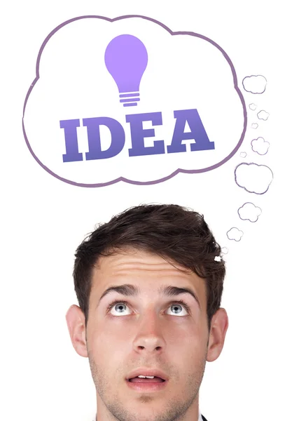 Young person looking at idea type of sign — Stock Photo, Image