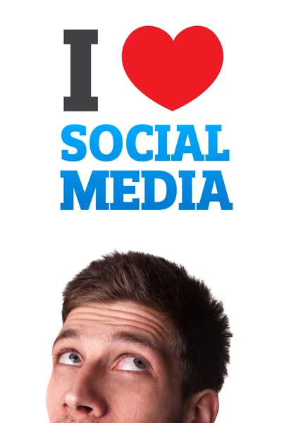 Mladí hlavou při pohledu na sociální typ ikon a příznaky — Stock fotografie