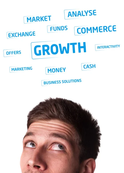 ビジネスのアイコンと画像を見て若い人頭 — Stockfoto