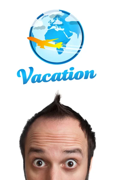 Jonge hoofd kijken naar vakantie type teken — Stockfoto