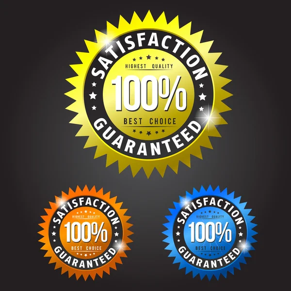 Garantie de satisfaction patchs or, orange et bleu — Image vectorielle