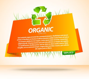 Orange origami eco template with recycle sign clipart