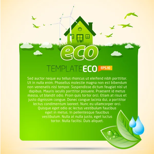 Green eco template with house icon — Stock Vector