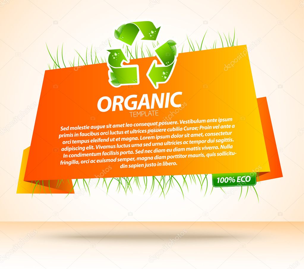 Orange origami eco template with recycle sign