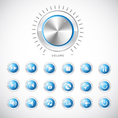 Blue modern media button collection with volume control handle clipart