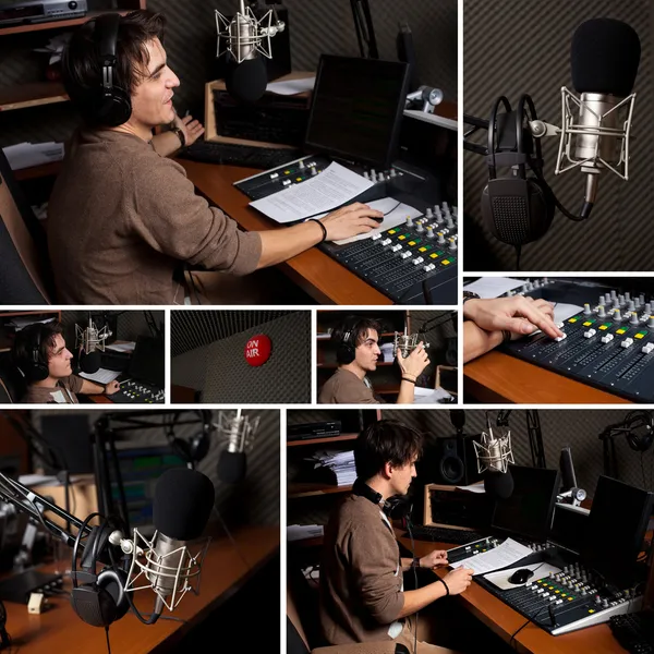 Collecte de radio dj man au studio de radio — Photo