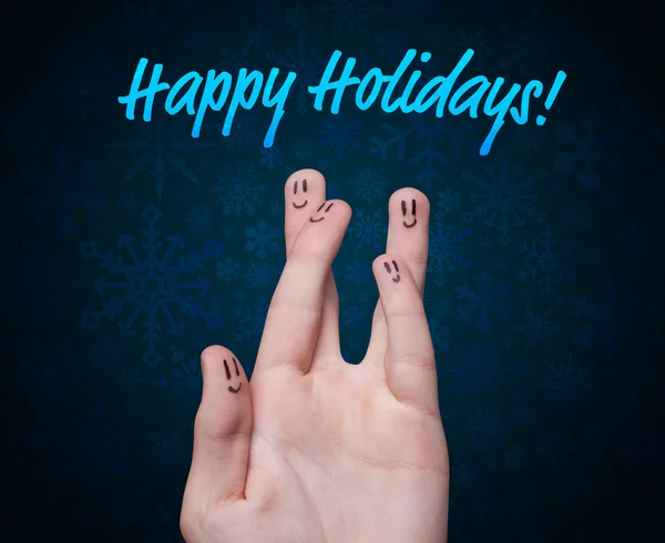 Šťastný skupina prst smajlíky s svátky znamení a sněhové vločky — Stock fotografie