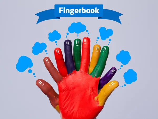 Colorful happy finger smileys with fingerbook sign — Stock Photo, Image