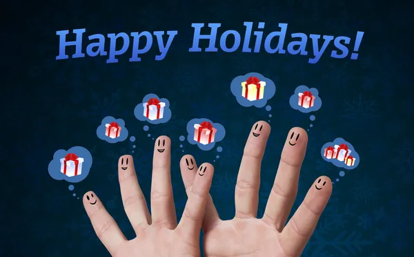 Gelukkig groep vinger smileys met vakantie teken — Stockfoto