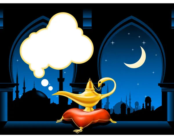 Lampe magique et horizon arabe de la ville — Image vectorielle